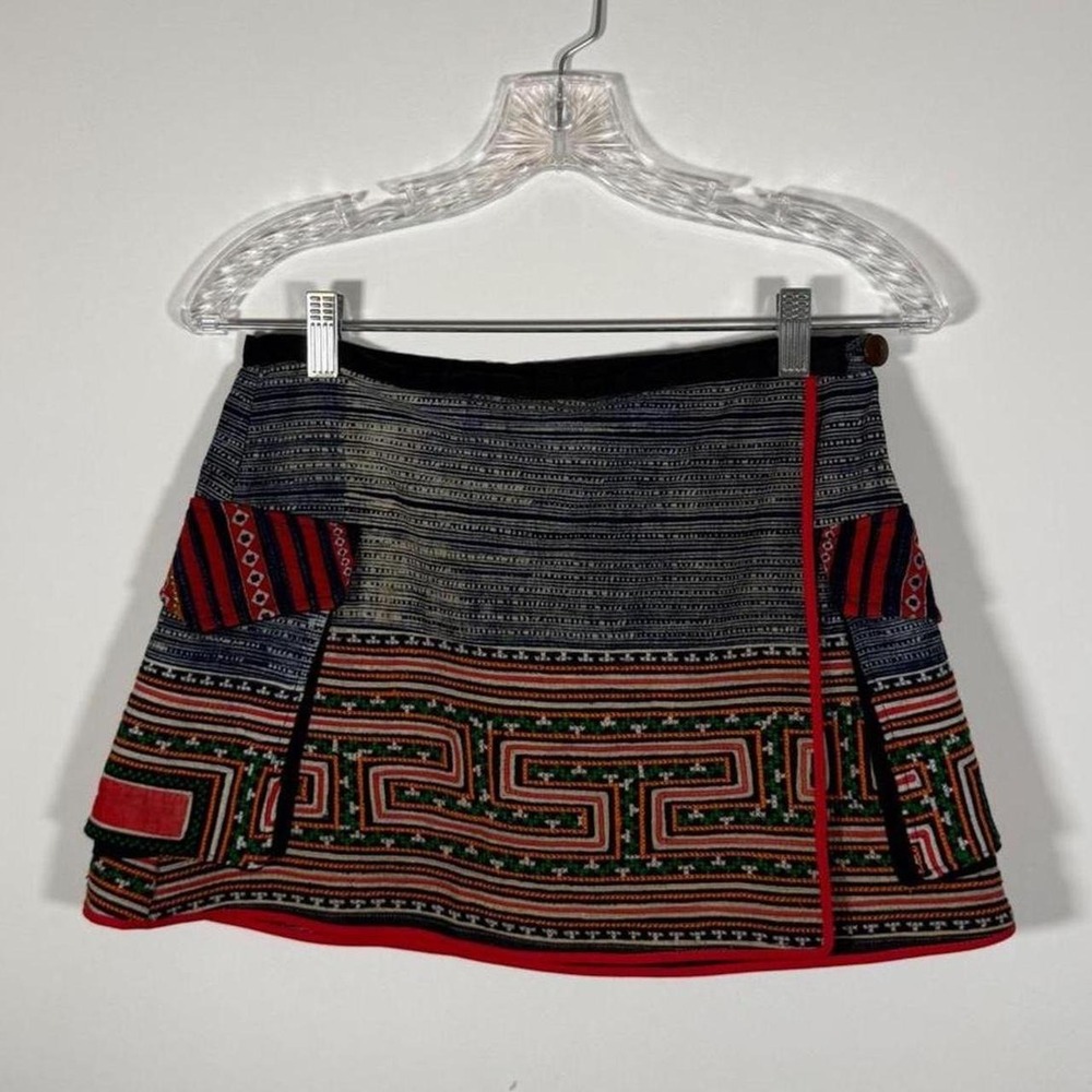 RARE y2k vintage Hmong mini wrap skirt featuring hand-embroidered design